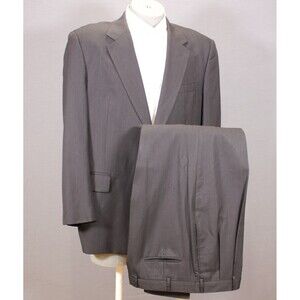 Jos A Bank 2 Piece Suit Men Black Striped 2 Btn Wool 44R Pleated Front 36" Waist